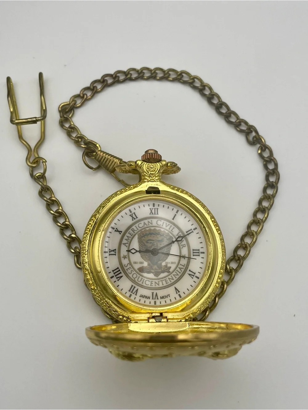 Gold Pocket Watch with 13 inch Chain - American Civil War Sesquicentennial Dial
